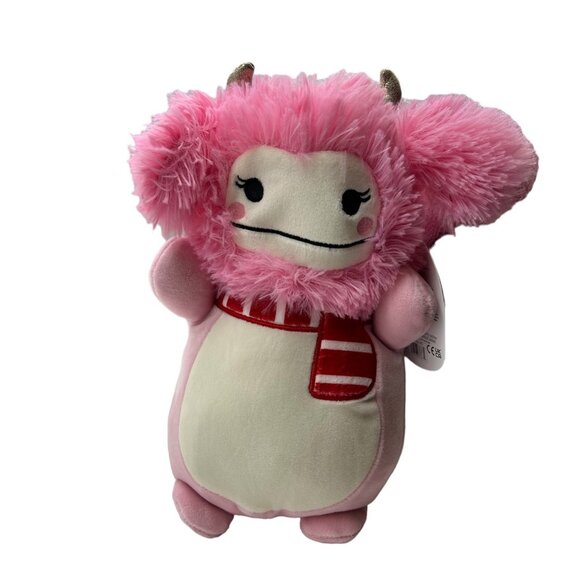 Squishmallows HugMees Brina the Pink Bigfoot 10" Christmas Scarf Plush Doll Toy - Picture 1 of 10